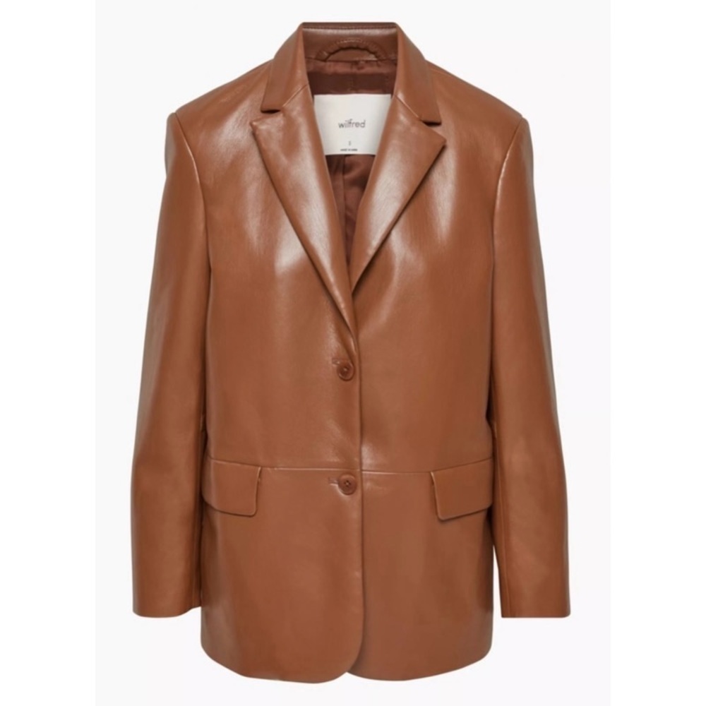 NEW ARITZIA WILFRED Memories Faux Leather Blazer in Cognac